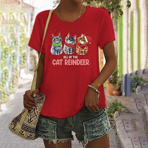 Women's T shirt Tee Green Wine Dusty Blue Graphic Cat Print Short Sleeve Christmas Daily Basic Christmas Round Neck Regular Cat S
Women's T shirt Tee Green Wine Dusty Blue Graphic Cat Print Short Sleeve Christmas Daily Basic Christmas Round Neck Regular Cat S