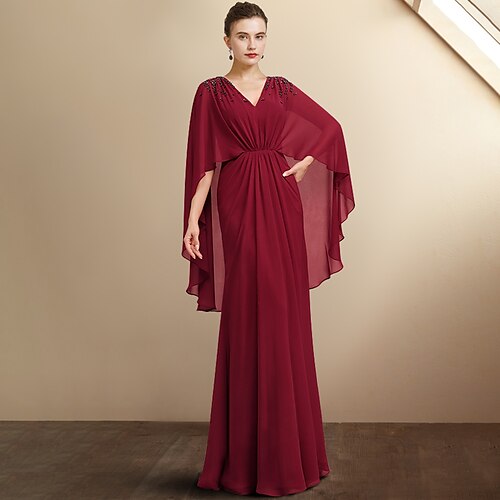 A-linje Kjole til brudens mor Plusstørrelse Elegant V-hals Gulvlang Chiffon Halvlange ærmer med Plissé Perlearbejde Draperet 2023
A-linje Kjole til brudens mor Plusstørrelse Elegant V-hals Gulvlang Chiffon Halvlange ærmer med Plissé Perlearbejde Draperet 2023