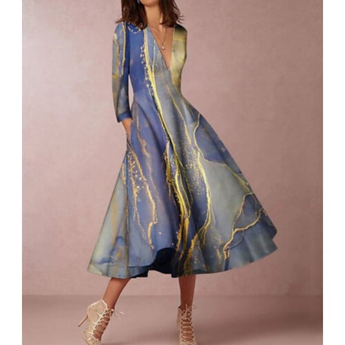 Women's Party Dress Swing Dress Midi Dress Blue 3/4 Length Sleeve Print Ruched Print Fall Winter V Neck Stylish Modern 2022 S M L XL XXL 3XL
Women's Party Dress Swing Dress Midi Dress Blue 3/4 Length Sleeve Print Ruched Print Fall Winter V Neck Stylish Modern 2022 S M L XL XXL 3XL