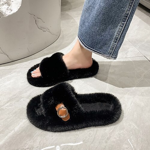 Women's Slippers Home Fuzzy Slippers Fluffy Slippers House Slippers Winter Flat Heel Open Toe Polyester Loafer Black Khaki Beige
Women's Slippers Home Fuzzy Slippers Fluffy Slippers House Slippers Winter Flat Heel Open Toe Polyester Loafer Black Khaki Beige