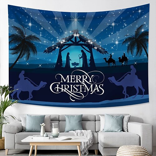 

Christmas Holiday Party Wall Tapestry Jesus Born Art Decor Blanket Curtain Picnic Tablecloth Hanging Home Bedroom Living Room Dorm Decoration Gift Polyester