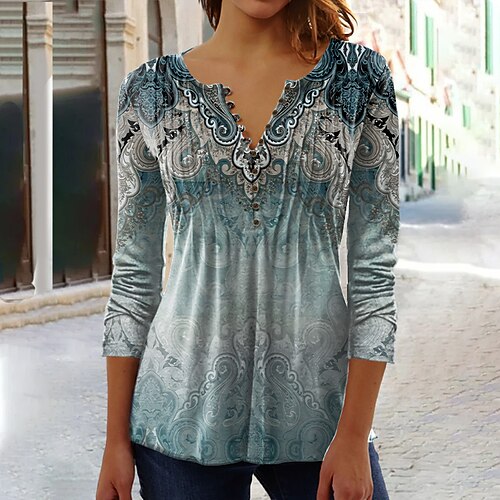 Women's Blouse Shirt Green Blue Red Graphic Button Print 3/4 Length Sleeve Holiday Weekend Streetwear Casual Round Neck Regular S
Women's Blouse Shirt Green Blue Red Graphic Button Print 3/4 Length Sleeve Holiday Weekend Streetwear Casual Round Neck Regular S