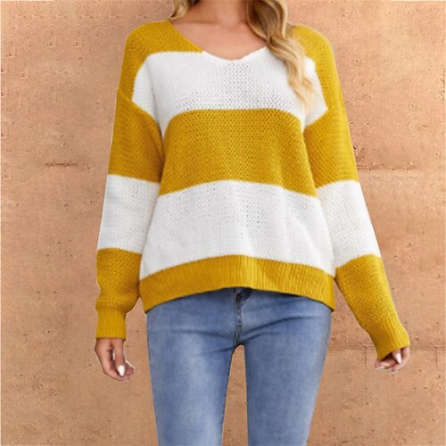 Women's Pullover Sweater jumper Jumper Waffle Knit Knitted Striped V Neck Stylish Casual Outdoor Daily Winter Fall Yellow S M L / Long Sleeve / Holiday / Regular Fit / Going out
Women's Pullover Sweater jumper Jumper Waffle Knit Knitted Striped V Neck Stylish Casual Outdoor Daily Winter Fall Yellow S M L / Long Sleeve / Holiday / Regular Fit / Going out
