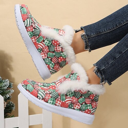 Women's Boots Christmas Plus Size Canvas Shoes Winter Fur Trim Flat Heel Round Toe Casual Canvas Loafer Cartoon Rainbow
Women's Boots Christmas Plus Size Canvas Shoes Winter Fur Trim Flat Heel Round Toe Casual Canvas Loafer Cartoon Rainbow
