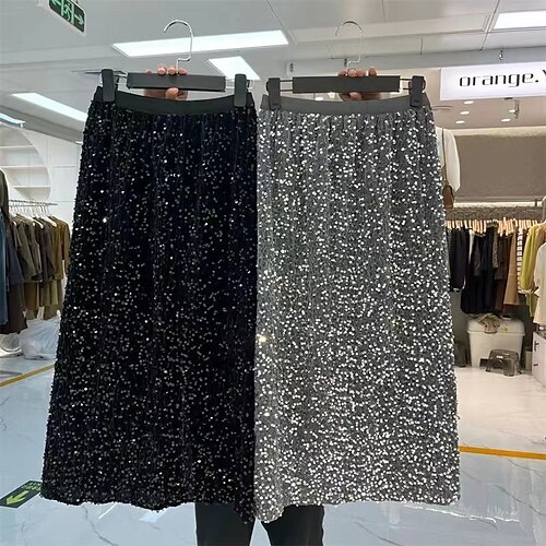 Women's Skirt Midi Polyester Black Grey Skirts Sequins Fashion Casual Daily Weekend One-Size
Women's Skirt Midi Polyester Black Grey Skirts Sequins Fashion Casual Daily Weekend One-Size