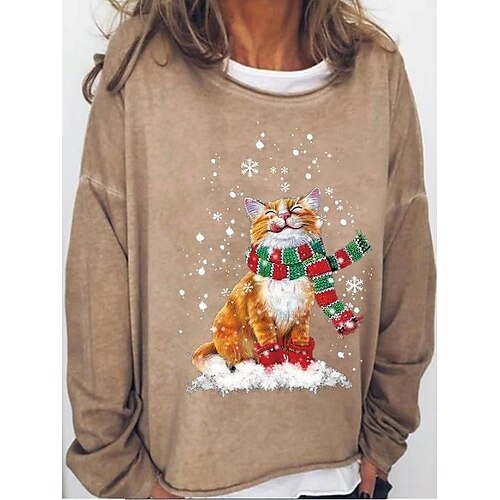 Women's Sweatshirt Pullover Streetwear Christmas dark brown Olive Green Black Cat Christmas Round Neck Long Sleeve S M L XL 2XL 3XL
Women's Sweatshirt Pullover Streetwear Christmas dark brown Olive Green Black Cat Christmas Round Neck Long Sleeve S M L XL 2XL 3XL