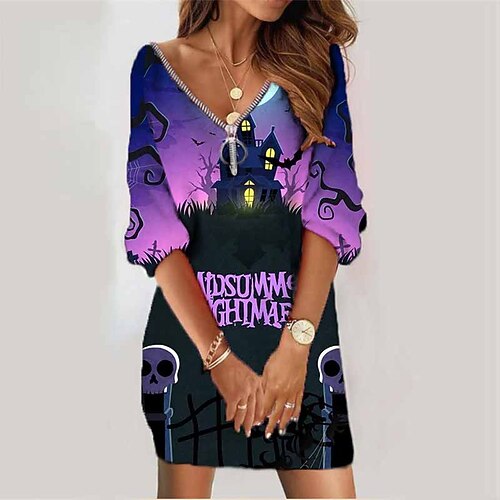 Women's Sweatshirt Dress Shift Dress Short Mini Dress Blue Purple Lavender Long Sleeve Letter Bat Zipper Print Fall Winter V Neck Vacation Casual Halloween 2022 S M L XL XXL 3XL
Women's Sweatshirt Dress Shift Dress Short Mini Dress Blue Purple Lavender Long Sleeve Letter Bat Zipper Print Fall Winter V Neck Vacation Casual Halloween 2022 S M L XL XXL 3XL