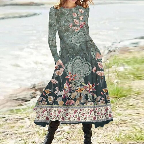 Women's Casual Dress Swing Dress Midi Dress Green Long Sleeve Floral Pocket Winter Fall Autumn Winter Dress Fall Dress 2022 S M L XL XXL 3XL
Women's Casual Dress Swing Dress Midi Dress Green Long Sleeve Floral Pocket Winter Fall Autumn Winter Dress Fall Dress 2022 S M L XL XXL 3XL