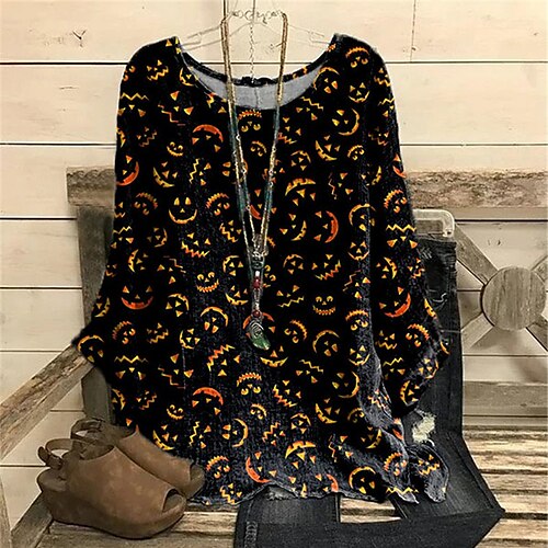 Women's Plus Size Tops Blouse Shirt Pumpkin Print Long Sleeve Crewneck Casual Halloween Halloween Daily Polyester Fall Winter Black
Women's Plus Size Tops Blouse Shirt Pumpkin Print Long Sleeve Crewneck Casual Halloween Halloween Daily Polyester Fall Winter Black