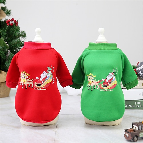 

Dog Cat Sweatshirt Merry Christmas Adorable Stylish Ordinary Casual Daily Party Outdoor Winter Dog Clothes Puppy Clothes Dog Outfits Warm Green Red Costume for Girl and Boy Dog Cotton S M L XL 2XL