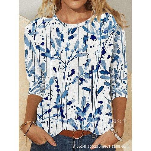 2022 european and american foreign trade amazon's new nine-point sleeve round neck pullover printing t-shirt casual top women
2022 european and american foreign trade amazon's new nine-point sleeve round neck pullover printing t-shirt casual top women