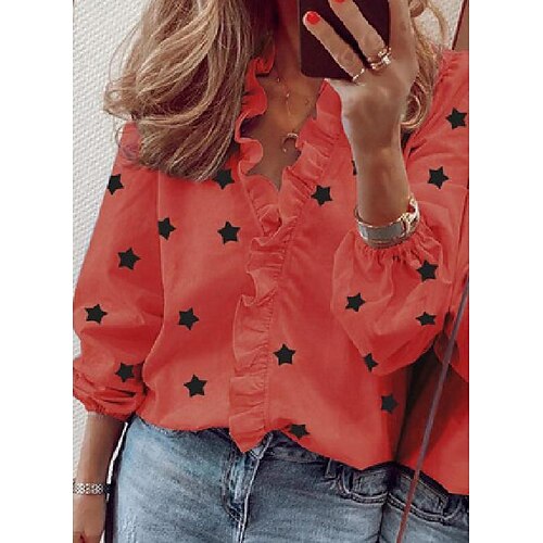 Women's Blouse Shirt Blue khaki Orange Star Ruffle Button Long Sleeve Casual Basic V Neck Regular Geometric S
Women's Blouse Shirt Blue khaki Orange Star Ruffle Button Long Sleeve Casual Basic V Neck Regular Geometric S