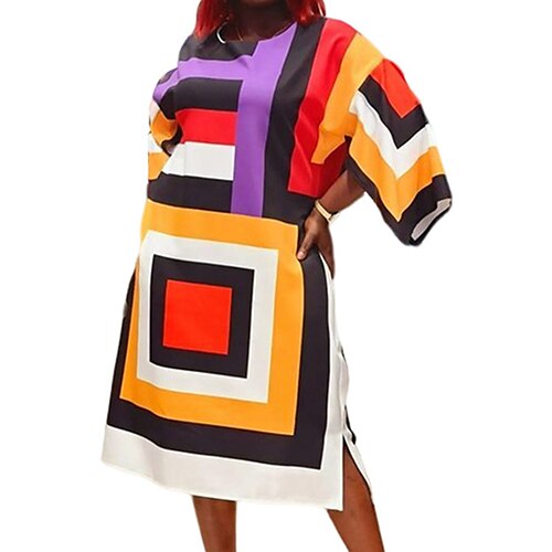 Women's Plus Size Casual Dress Geometric Crew Neck 3/4 Length Sleeve Fall Winter Casual Midi Dress Causal Daily Dress
Women's Plus Size Casual Dress Geometric Crew Neck 3/4 Length Sleeve Fall Winter Casual Midi Dress Causal Daily Dress