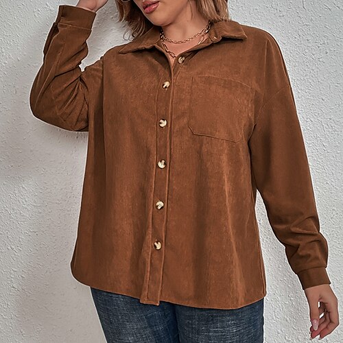Women's Plus Size Tops Blouse Shirt Solid Color Button Pocket Long Sleeve Shirt Collar Casual Daily Vacation Polyester Fall Winter Brown
Women's Plus Size Tops Blouse Shirt Solid Color Button Pocket Long Sleeve Shirt Collar Casual Daily Vacation Polyester Fall Winter Brown
