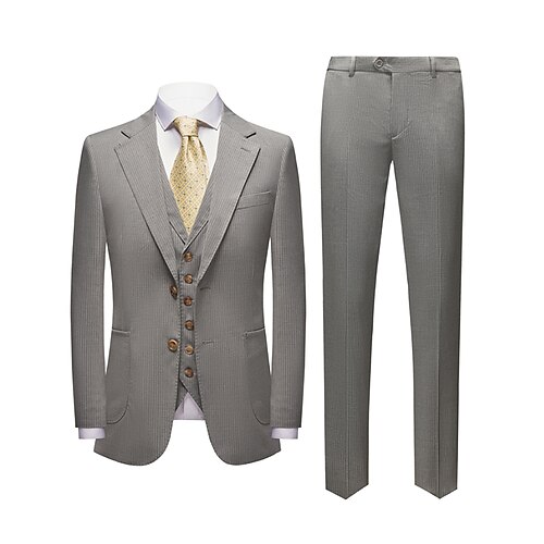 Light Grey Men's Party / Evening Business / Ceremony / Wedding Suits 3 Piece Striped Standard Fit Single Breasted Two-buttons 2022
Light Grey Men's Party / Evening Business / Ceremony / Wedding Suits 3 Piece Striped Standard Fit Single Breasted Two-buttons 2022