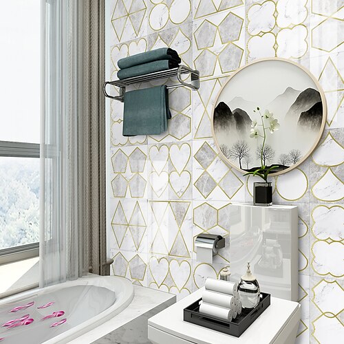 Light luxury light gold style classic tile waterproof creative kitchen bathroom living room shop children's room office wedding room removable self-adhesive waterproof oil-proof decorative wall sticke
Light luxury light gold style classic tile waterproof creative kitchen bathroom living room shop children's room office wedding room removable self-adhesive waterproof oil-proof decorative wall sticke