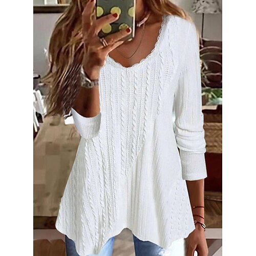 Women's Pullover Sweater jumper Jumper Crochet Knit Tunic Knitted Solid Color V Neck Stylish Casual Daily Holiday Winter Fall White S M L / Long Sleeve / Regular Fit
Women's Pullover Sweater jumper Jumper Crochet Knit Tunic Knitted Solid Color V Neck Stylish Casual Daily Holiday Winter Fall White S M L / Long Sleeve / Regular Fit