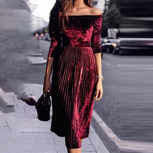 Women's Velvet Dress Midi Dress Midi Dress Wine Half Sleeve Pure Color Cold Shoulder Velvet Fall Winter Off Shoulder Elegant Mature 2022 S M L XL
Women's Velvet Dress Midi Dress Midi Dress Wine Half Sleeve Pure Color Cold Shoulder Velvet Fall Winter Off Shoulder Elegant Mature 2022 S M L XL