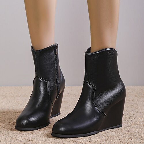 Women's Boots Plus Size Booties Ankle Boots Winter Wedge Heel Round Toe PU Leather Zipper Black
Women's Boots Plus Size Booties Ankle Boots Winter Wedge Heel Round Toe PU Leather Zipper Black