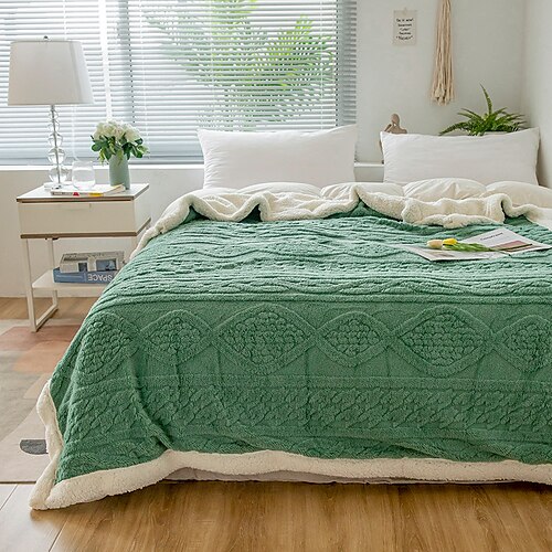 

Solid Color Thickened Warm Double Layer Lamb Cashmere Jacquard Blanket Office Nap Blanket Sofa Blanket