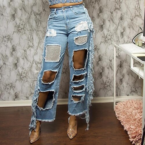 Women's Distressed Jeans Cotton Blue High Waist Streetwear Casual Going out Casual Daily Full Length Outdoor Solid Colored S M L XL 2XL
Women's Distressed Jeans Cotton Blue High Waist Streetwear Casual Going out Casual Daily Full Length Outdoor Solid Colored S M L XL 2XL