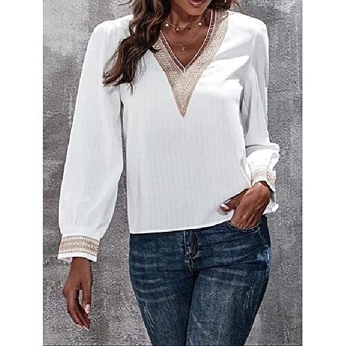 Women's Blouse Shirt Black Blue Sky Blue Plain Lace Trims Long Sleeve Casual Basic V Neck Regular S
Women's Blouse Shirt Black Blue Sky Blue Plain Lace Trims Long Sleeve Casual Basic V Neck Regular S