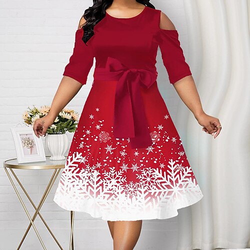 Women's Plus Size Christmas Dress Swing Snowflake Crew Neck Half Sleeve Winter Fall Elegant Festival Mature Midi Dress Office Dress
Women's Plus Size Christmas Dress Swing Snowflake Crew Neck Half Sleeve Winter Fall Elegant Festival Mature Midi Dress Office Dress