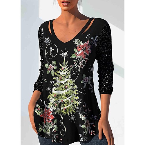 Women's Blouse Shirt Black Blue Pink Deer Snowman Print Long Sleeve Christmas Casual Basic V Neck Regular S
Women's Blouse Shirt Black Blue Pink Deer Snowman Print Long Sleeve Christmas Casual Basic V Neck Regular S