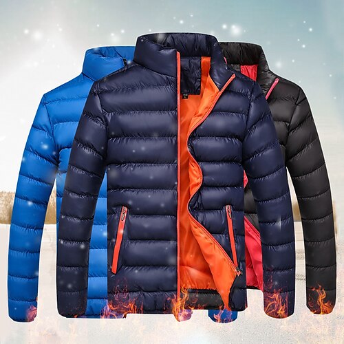 

Men's Winter Coat Winter Jacket Puffer Jacket Quilted Jacket Zipper Pocket Hiking Windproof Warm Outdoor Winter Quilted Solid / Plain Color Black Burgundy Blue Dark Blue Puffer Jacket