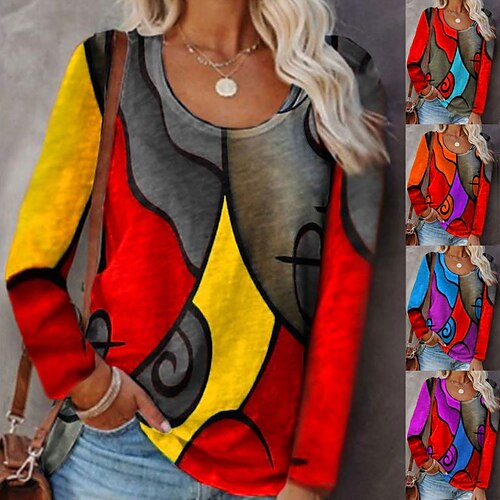 Women's T shirt Tee Blue Purple Orange Graphic Geometric Print Long Sleeve Casual Holiday Vintage Ethnic Round Neck Regular S
Women's T shirt Tee Blue Purple Orange Graphic Geometric Print Long Sleeve Casual Holiday Vintage Ethnic Round Neck Regular S