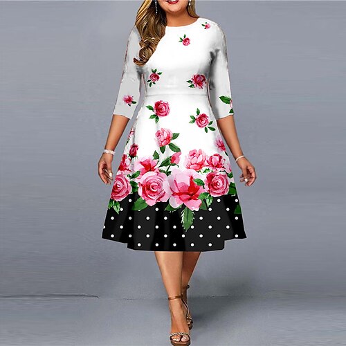 Women's Plus Size Work Dress Floral Crew Neck 3/4 Length Sleeve Winter Fall Stylish Work Midi Dress Work Going out Dress
Women's Plus Size Work Dress Floral Crew Neck 3/4 Length Sleeve Winter Fall Stylish Work Midi Dress Work Going out Dress