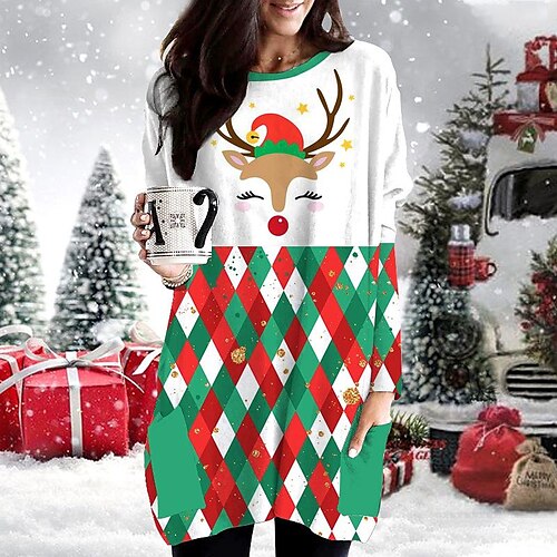 Women's Blouse Shirt Grass Green Green Blue Plaid Deer Pocket Print Long Sleeve Christmas Casual Basic Round Neck Long S
Women's Blouse Shirt Grass Green Green Blue Plaid Deer Pocket Print Long Sleeve Christmas Casual Basic Round Neck Long S