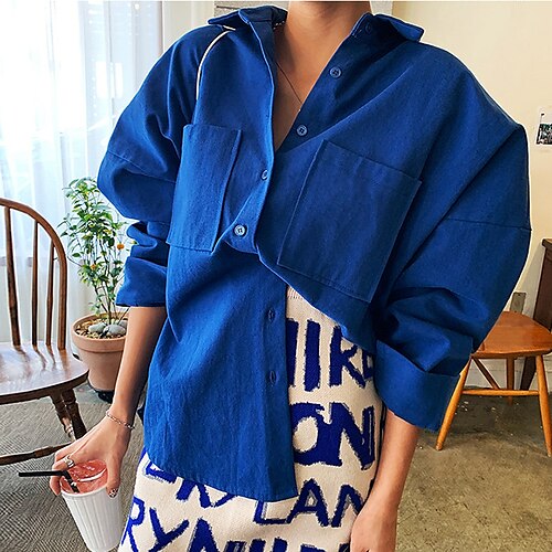 Women's Shirt Button-Down Solid / Plain Color Classic Shirt Collar Regular Spring & Fall Blue White
Women's Shirt Button-Down Solid / Plain Color Classic Shirt Collar Regular Spring & Fall Blue White