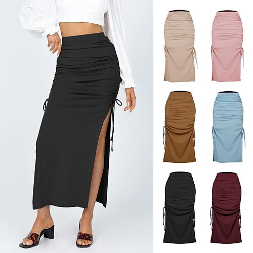 Per donna Gonna Medio Cotone Rosso violaceo Nero Rosa Blu Gonne Increspato A cordoncino Spacco Di tendenza Casual / quotidiano S M L
Per donna Gonna Medio Cotone Rosso violaceo Nero Rosa Blu Gonne Increspato A cordoncino Spacco Di tendenza Casual / quotidiano S M L