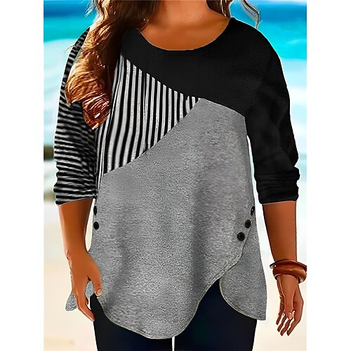 Women's Plus Size Tops Blouse Shirt Striped Button Print 3/4 Length Sleeve Casual Daily Going out Polyester Winter Fall Black
Women's Plus Size Tops Blouse Shirt Striped Button Print 3/4 Length Sleeve Casual Daily Going out Polyester Winter Fall Black
