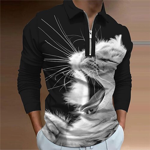 Men's Polo Shirt Golf Shirt Animal Cat Graphic Prints Turndown Black Blue 3D Print Outdoor Street Long Sleeve Zipper Print Clothing Apparel Fashion Designer Casual Soft
Men's Polo Shirt Golf Shirt Animal Cat Graphic Prints Turndown Black Blue 3D Print Outdoor Street Long Sleeve Zipper Print Clothing Apparel Fashion Designer Casual Soft