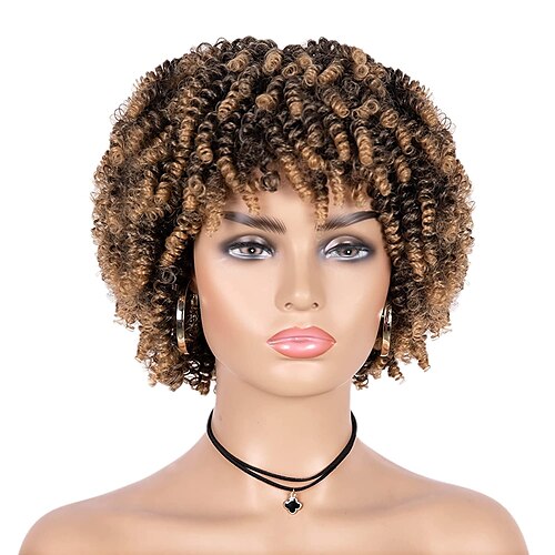 

Synthetic Wig Afro Curly Bouncy Curl Neat Bang Wig 10 inch Ombre Black / Medium Auburn Synthetic Hair 10 inch Men's Color Gradient Comfy Fluffy Blonde Natural Black Mixed Color