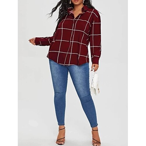 Women's Plus Size Tops Blouse Shirt Plaid Button Print Long Sleeve Shirt Collar Fashion Modern Vacation Going out Polyester Winter Fall Wine
Women's Plus Size Tops Blouse Shirt Plaid Button Print Long Sleeve Shirt Collar Fashion Modern Vacation Going out Polyester Winter Fall Wine