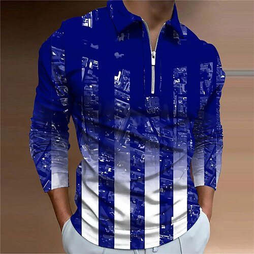 Men's Polo Shirt Golf Shirt Striped Abstract Graphic Prints Turndown Blue Royal Blue 3D Print Outdoor Street Long Sleeve Zipper Print Clothing Apparel Fashion Designer Casual Soft
Men's Polo Shirt Golf Shirt Striped Abstract Graphic Prints Turndown Blue Royal Blue 3D Print Outdoor Street Long Sleeve Zipper Print Clothing Apparel Fashion Designer Casual Soft