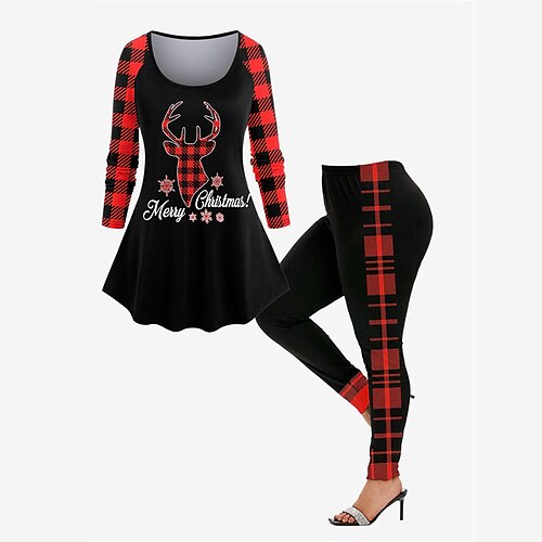 Women's Plus Size Tops Set Plaid Letter Print Long Sleeve Crew Neck Casual Festival Christmas Daily Polyester Winter Fall Red
Women's Plus Size Tops Set Plaid Letter Print Long Sleeve Crew Neck Casual Festival Christmas Daily Polyester Winter Fall Red