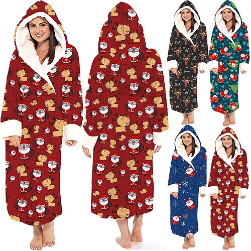 Women's Christmas Pjs Pajamas Winter Robes Gown Bathrobes Pjs Santa Claus Elk Soft Plush Home Christmas Daily Cotton Warm Breathable Hoodie Long Sleeve Winter Fall Green Blue / Lace Up / Print
Women's Christmas Pjs Pajamas Winter Robes Gown Bathrobes Pjs Santa Claus Elk Soft Plush Home Christmas Daily Cotton Warm Breathable Hoodie Long Sleeve Winter Fall Green Blue / Lace Up / Print