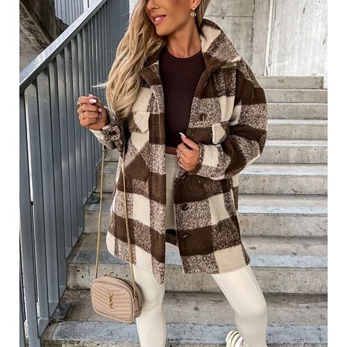 Women's Shacket Black Brown Gray Plaid Button Print Long Sleeve Casual Daily Basic Shirt Collar Regular S
Women's Shacket Black Brown Gray Plaid Button Print Long Sleeve Casual Daily Basic Shirt Collar Regular S