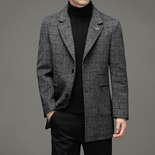 Men's Casual Overcoat Long Standard Fit Checkered Single Breasted Two-buttons Grey 2022
Men's Casual Overcoat Long Standard Fit Checkered Single Breasted Two-buttons Grey 2022