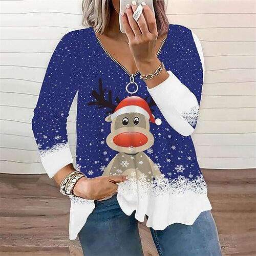 Women's Plus Size Christmas Tops T shirt Tee Cartoon Deer Zipper Print Long Sleeve V Neck Casual Holiday Daily Polyester Winter Fall Black Wine
Women's Plus Size Christmas Tops T shirt Tee Cartoon Deer Zipper Print Long Sleeve V Neck Casual Holiday Daily Polyester Winter Fall Black Wine