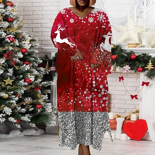 Women's Plus Size Christmas Dress Print V Neck Long Sleeve Winter Fall Modern Maxi long Dress Daily Dress
Women's Plus Size Christmas Dress Print V Neck Long Sleeve Winter Fall Modern Maxi long Dress Daily Dress