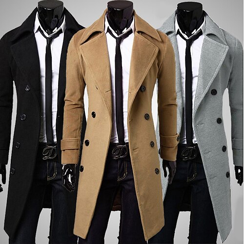

Men's Winter Coat Overcoat Peacoat Trench Coat Formal Business Winter Polyester Warm Outerwear Clothing Apparel Coats / Jackets Solid Color Vintage Style Notch lapel collar