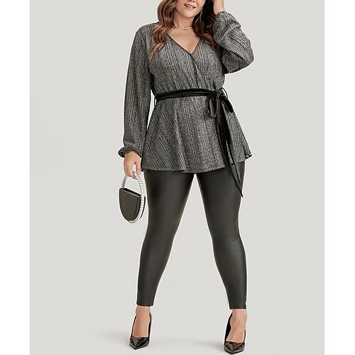 Women's Plus Size Tops Blouse Plain With Belt Long Sleeve V Neck Fashion Modern Vacation Going out Polyester Winter Fall Gray
Women's Plus Size Tops Blouse Plain With Belt Long Sleeve V Neck Fashion Modern Vacation Going out Polyester Winter Fall Gray