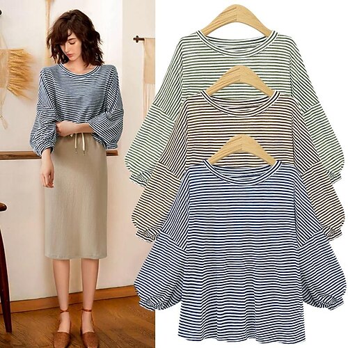 striped long-sleeved t-shirt women's 200 jin korean version large size round neck loose and comfortable t-shirt lantern sleeve spring and autumn all-match top
striped long-sleeved t-shirt women's 200 jin korean version large size round neck loose and comfortable t-shirt lantern sleeve spring and autumn all-match top