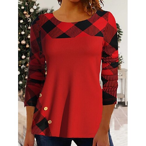 Women's Blouse Shirt Red Plaid Button Print Long Sleeve Christmas Casual Basic Round Neck Regular S
Women's Blouse Shirt Red Plaid Button Print Long Sleeve Christmas Casual Basic Round Neck Regular S