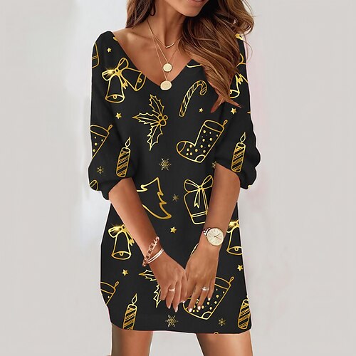 Women's Christmas Sweatshirt Dress Shift Dress Mini Dress Gold 3/4 Length Sleeve Christmas Bell Print Winter Fall Autumn V Neck Fashion Christmas Loose Fit 2022 S M L XL XXL 3XL
Women's Christmas Sweatshirt Dress Shift Dress Mini Dress Gold 3/4 Length Sleeve Christmas Bell Print Winter Fall Autumn V Neck Fashion Christmas Loose Fit 2022 S M L XL XXL 3XL